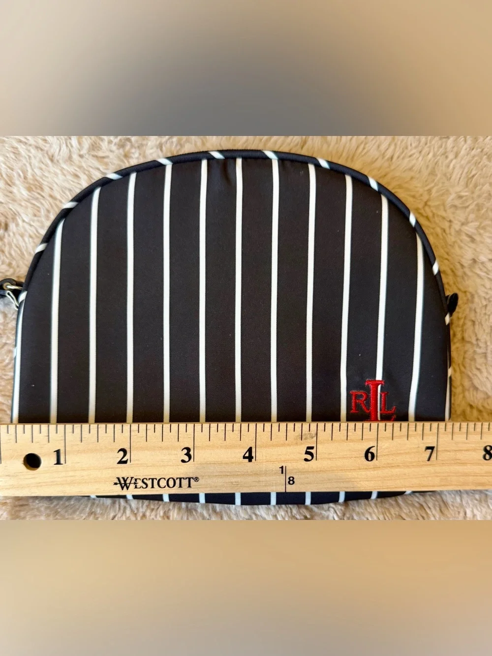 Lauren Ralph Lauren Monogram RLL Striped Cosmetic Makeup Travel Case Pouch
